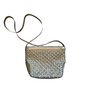 Gold Woven Liz Claiborne Shoulder Hand Bag Purse Zipper Cross Body
